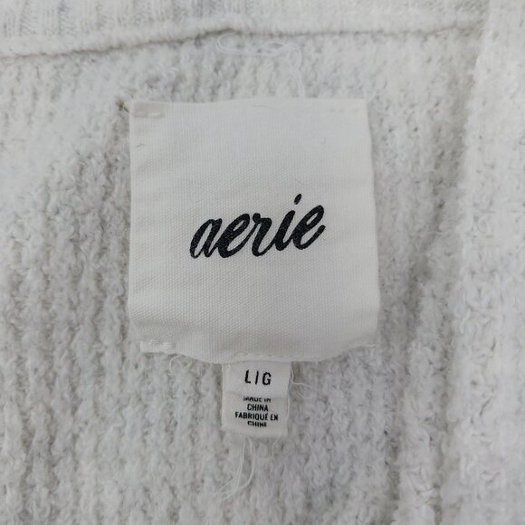 Aerie Waffle Knit Sweater Pullover Large Cotton Cozy Casual Off White Gray - Picture 5 of 9